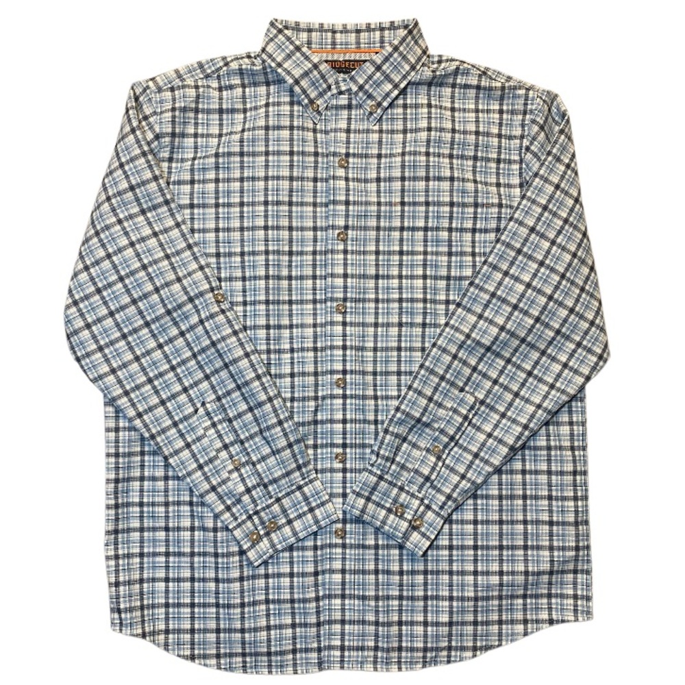 Ridgecut Toughwear Blue Plaid Button Down Long Sleeve Collared Shirt,Men’s Large